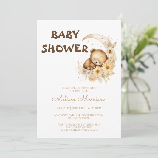 月のベビーシャワーで寝る 招待状 (スタンド正面)