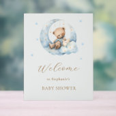 月のベビーシャワーの上にテディベアームーン アクリルサイン (ニュートラル)