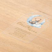 月のベビーシャワーの上にテディベアームーン アクリル招待状 (レイダウン)