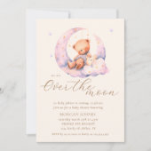 月のベビーシャワーの上にテディベアームーン 招待状 (正面)