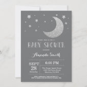 月のベビーシャワーの招待の銀のグリッターに 招待状 (正面)