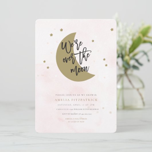 月のベビーシャワーの招待状の女の子に 招待状 (スタンド正面)