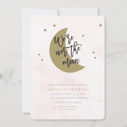 月のベビーシャワーの招待状の女の子に 招待状 (正面)