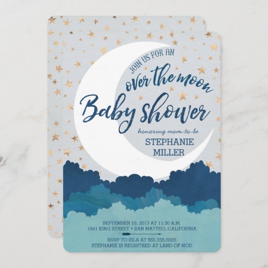 月のベビーシャワー招待状に 招待状 (正面/裏面)