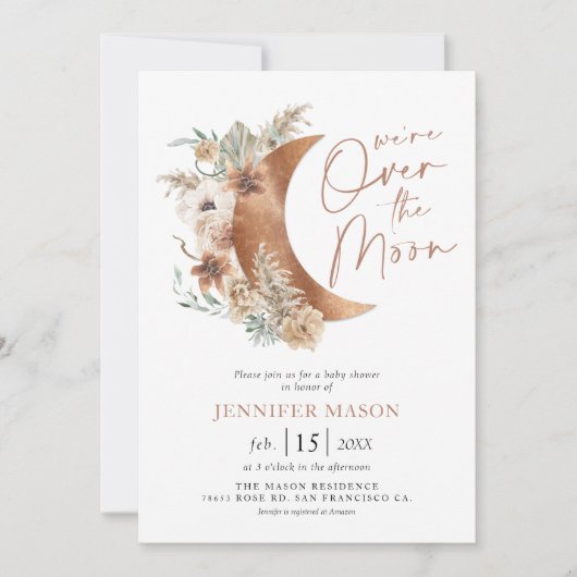 月のボホの赤ちゃん男女兼用のシャワー越え 招待状 (正面)