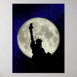 月のポスターの前の自由の像 ポスター