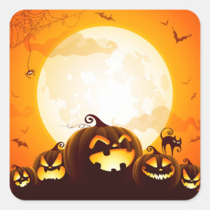 月のポスターナプキンの下のハロウィーンのカボチャ スクエアシール
