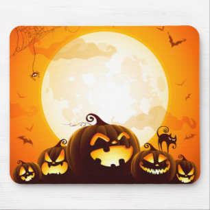 月のポスターナプキンtの下のハロウィンカボチャ マウスパッド