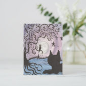 月のポストカードで魅惑する猫 ポストカード (スタンド正面)