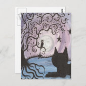 月のポストカードで魅惑する猫 ポストカード (正面/裏面)
