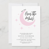 月のミニマルなピンクの赤ちゃん女の子のシャワー 招待状 (正面)