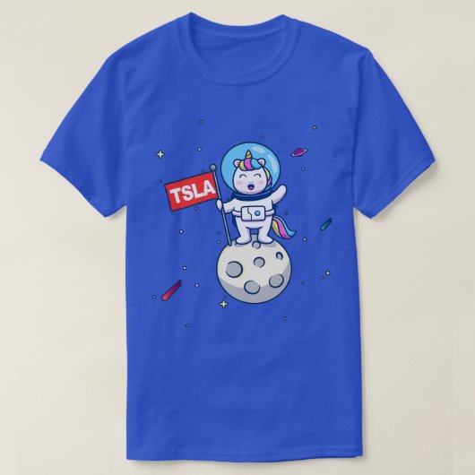 月のユニコーン宇宙飛行士へのTSLA Tシャツ (デザイン正面)