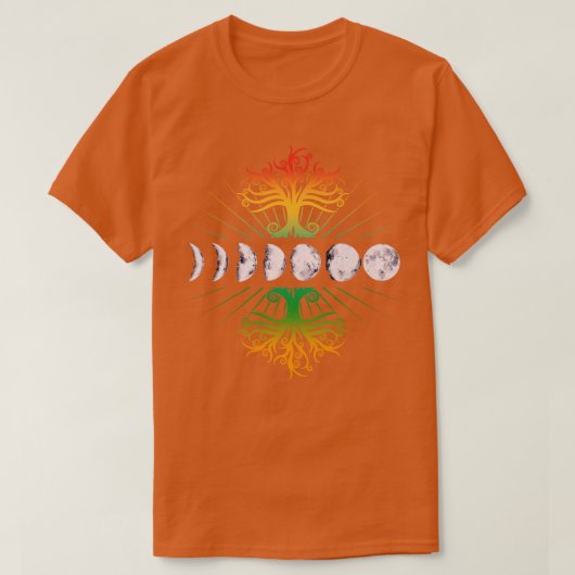 月のレトロ60年代70年代の生命の木の位相 Tシャツ (デザイン正面)