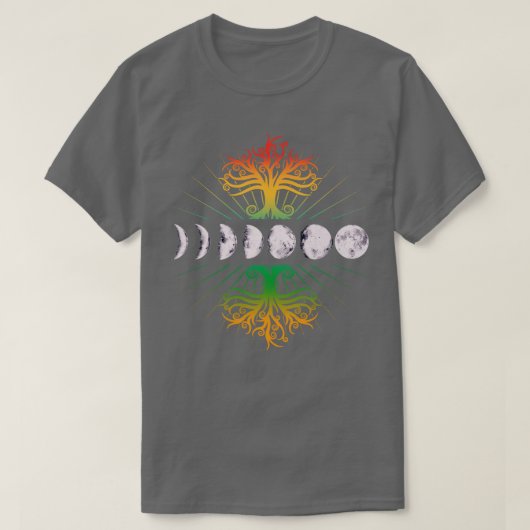 月のレトロ60年代70年代の生命の木の位相 Tシャツ (デザイン正面)