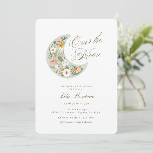 月のワイルドフラワーの赤ちゃんシャワーの上で 招待状 (スタンド正面)