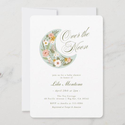 月のワイルドフラワーの赤ちゃんシャワーの上で 招待状 (正面)