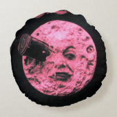 月のヴィンテージの映画館のピンクの版への旅行 ラウンドクッション (裏面)