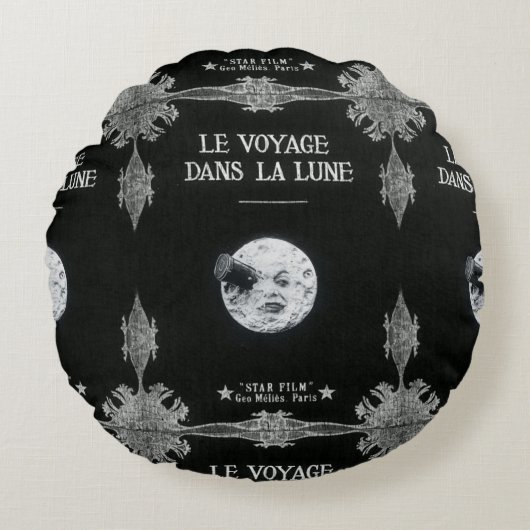 月のヴィンテージの映画館ゲオルゲスMeliesへの旅行 ラウンドクッション (正面)