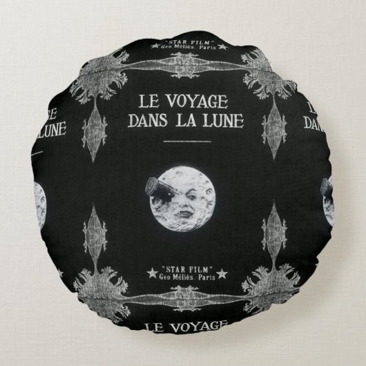 月のヴィンテージの映画館ゲオルゲスMeliesへの旅行 ラウンドクッション (裏面)