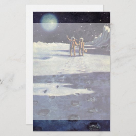 月のヴィンテージの空想科学小説の宇宙飛行士のエイリアン 便箋 (正面/裏面)