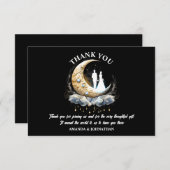 月の三日月天体カップルのシルエット夜 サンキューカード (正面/裏面)