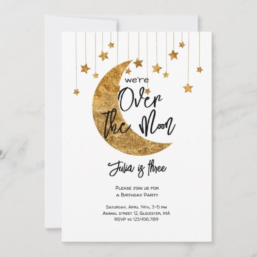 月の上きらめく子供の誕生日 招待状 (正面)