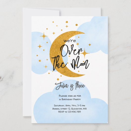 月の上きらめく子供の誕生日 招待状 (正面)