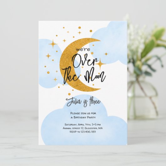 月の上きらめく子供の誕生日 招待状 (スタンド正面)