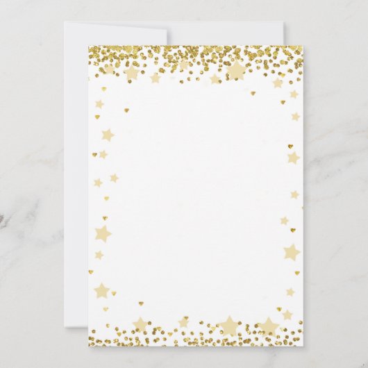 月の上での金ゴールドの赤ん坊 招待状 (裏面)