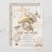 月の上でクジラのボホ赤ちゃんシャワー 招待状 (正面/裏面)