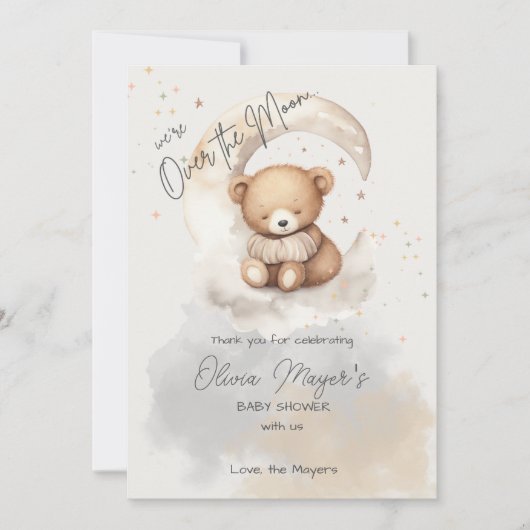 月の上でクマの赤ちゃんシャワーサンキューカード サンキューカード (正面)