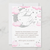 月の上でシルバーピンクの赤ちゃんシャワーへようこそ サンキューカード (正面)