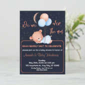 月の上でテディベアセージ緑の赤ちゃんシャワー 招待状 (スタンド正面)