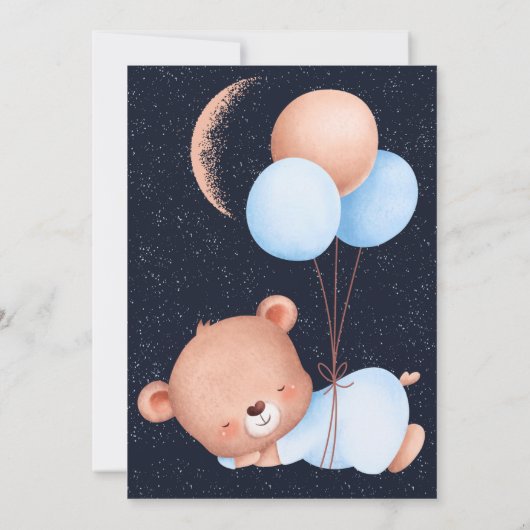 月の上でテディベアセージ緑の赤ちゃんシャワー 招待状 (裏面)