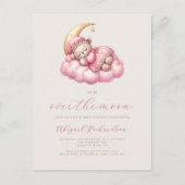 月の上でテディベアーピンクの女の子の赤ちゃんシャワー ポストカード (正面)