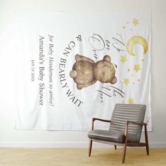 月の上でテディベア赤ちゃんシャワー背景 タペストリー (インサイチュ(横))