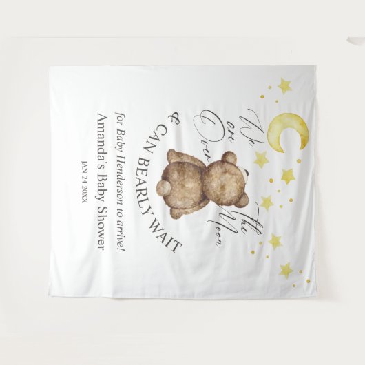 月の上でテディベア赤ちゃんシャワー背景 タペストリー (正面(横))