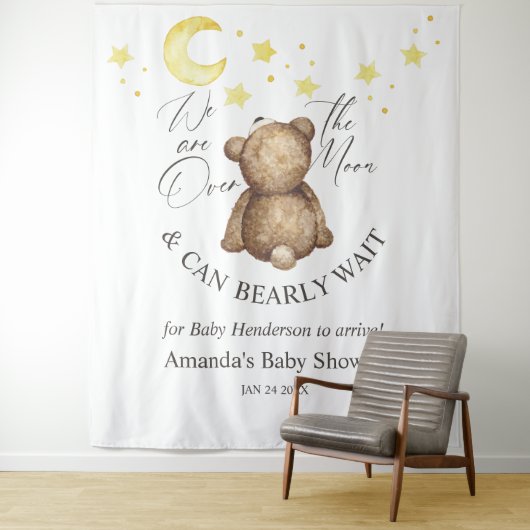 月の上でテディベア赤ちゃんシャワー背景 タペストリー (インサイチュ)