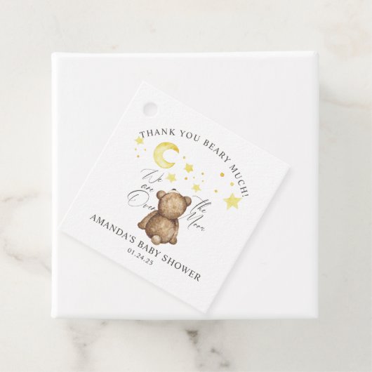 月の上でテディベア赤ちゃんシャワー フェイバータグ (インサイチュ)