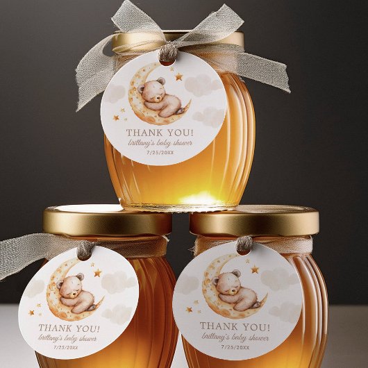 月の上でテディベア赤ちゃんシャワー フェイバータグ