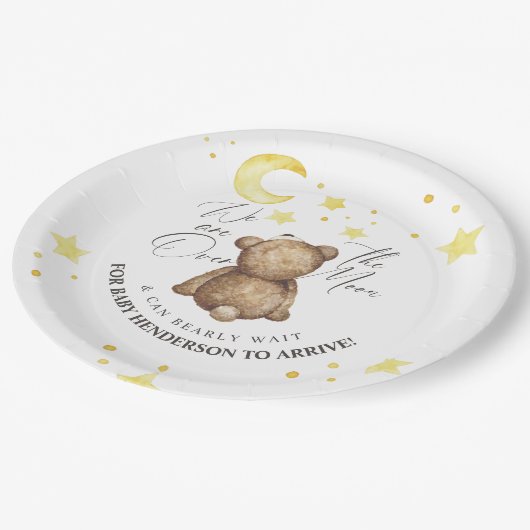 月の上でテディベア赤ちゃんシャワー ペーパープレート (アングル)