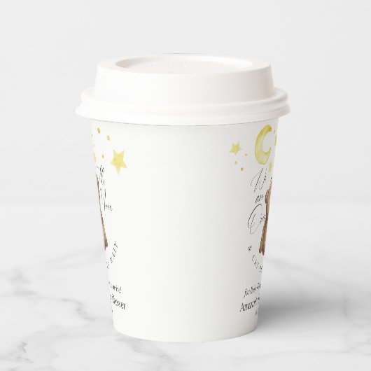 月の上でテディベア赤ちゃんシャワー 紙コップ (左)