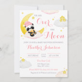 月の上でパンダのベアーガールベイビーシャワー 招待状 (正面)