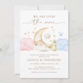 月の上でピンクと青のジェンダーがパーティーを明かす 招待状 (正面)