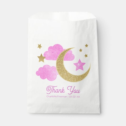 月の上でピンクの赤ちゃんシャワーのお気に入りのバッグ フェイバーバッグ (正面)