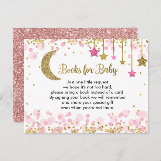 月の上でピンクの赤ちゃんシャワーの本ベビー ポストカード (正面/裏面)