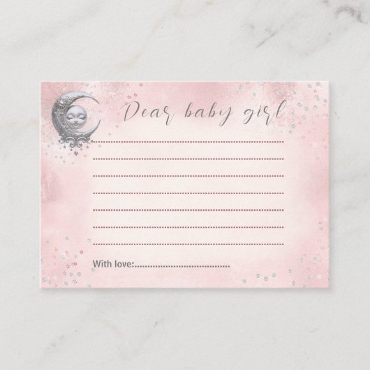 月の上でピンクの赤ちゃんシャワー時間カプセルカード エンクロージャーカード (正面)