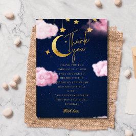 月の上でピンクの赤ちゃんシャワー サンキューカード