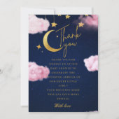 月の上でピンクの赤ちゃんシャワー サンキューカード (正面)