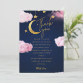 月の上でピンクの赤ちゃんシャワー サンキューカード (スタンド正面)